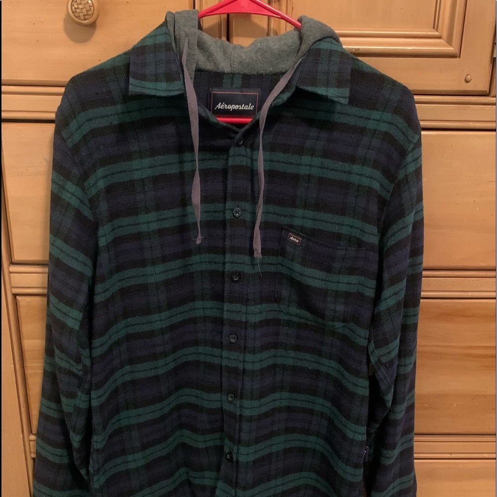 Aeropostale Men’s Hunter Green Button Down Hoodie Shirt